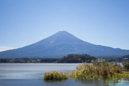 Mt.Fuji clearly without snow cap in the summer season.の写真素材