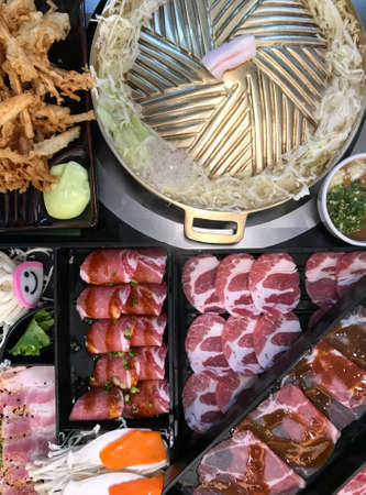 treaky barbecue pork for grilled pork belly and vegetable, popular food deliciousの写真素材