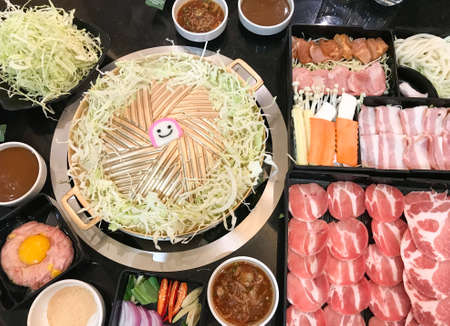 treaky barbecue pork for grilled pork belly and vegetable, popular food deliciousの写真素材