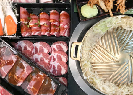 treaky barbecue pork for grilled pork belly and vegetable, popular food deliciousの写真素材
