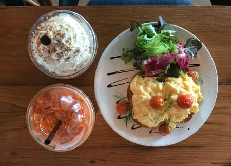 coffee and eggs meal breakfast, deliciousの写真素材