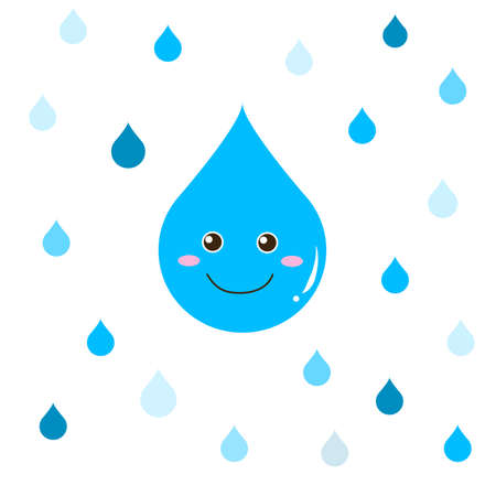 Cute happy water drop with different blue shades for backgroundのイラスト素材