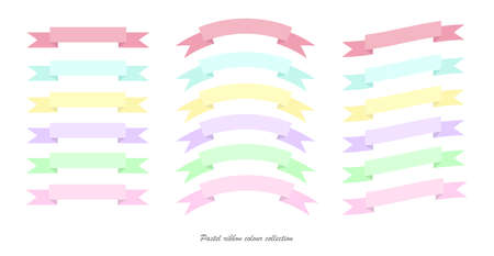 set of vector design pastel colours ribbon banner collectionのイラスト素材