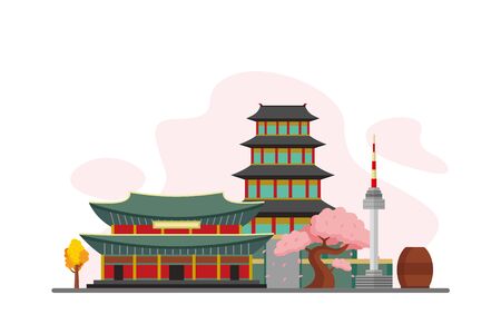 South korea Famous Landmarks Travel Flat Concept Vector Illustration, Suitable for Background, Banner, Wallpaper, Advertising Illustrationのイラスト素材