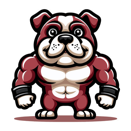 Strong athletic body muscle bulldog mascot design vector illustration, logo template isolated on white backgroundのイラスト素材