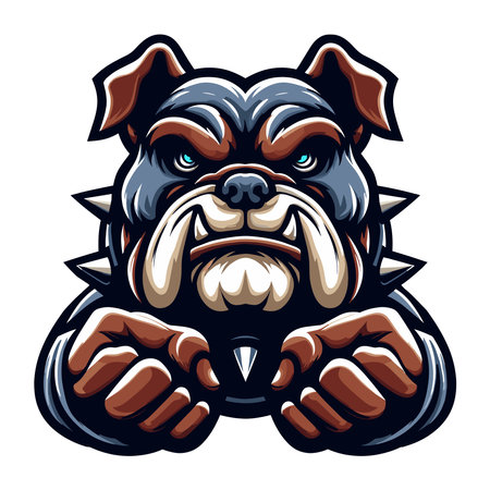 Strong athletic body muscle bulldog mascot design vector illustration, logo template isolated on white backgroundのイラスト素材