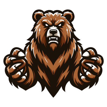 Strong body muscle wild beast grizzly bear mascot design vector illustration, logo template isolated on white backgroundのイラスト素材