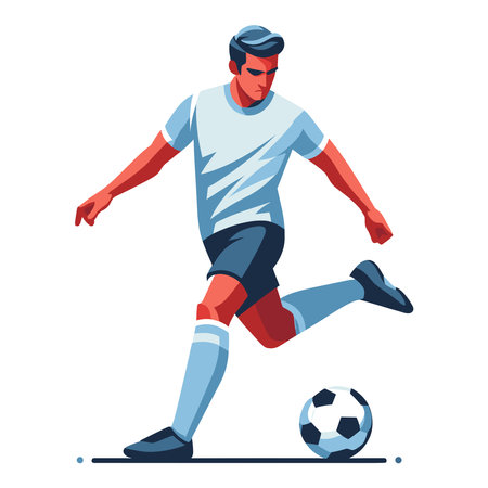 soccer player men athlete vector design, colourful style football game male player illustration, player kicking ball template isolated on white backgroundのイラスト素材