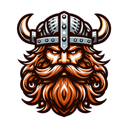 Viking head face vector illustration template, suitable for t shirt design, logo design, tattoo many more. Design isolated on white backgroundのイラスト素材