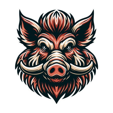wild beast animal hog boar pig head face mascot design vector illustration, logo template isolated on white backgroundのイラスト素材