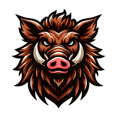 wild beast animal hog boar pig head face mascot design vector illustration, logo template isolated on white backgroundのイラスト素材