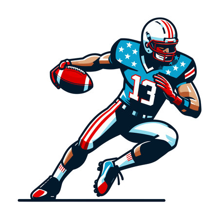American football player men athlete vector illustration, colorful style American football rugby game male player design template isolated on white backgroundのイラスト素材