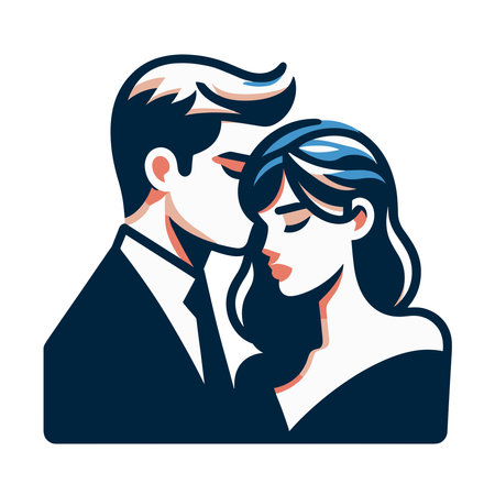 Romantic couple lovers vector illustration, Happy young male female couple together, wife and husband loving relationships. Flat design illustration isolated on white backgroundのイラスト素材