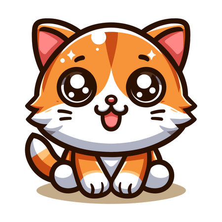 Cute adorable cat cartoon character vector illustration, funny kitty flat design template isolated on white backgroundのイラスト素材