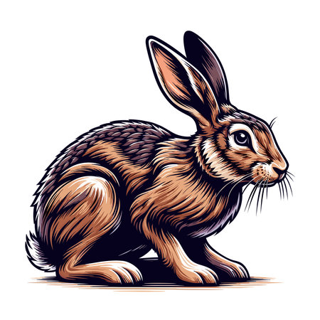 Realistic wild animal hare rabbit design vector, zoology illustration, wild forest bunny flat design template isolated on white backgroundのイラスト素材