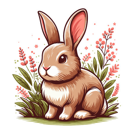 Cute adorable rabbit cartoon character vector illustration, funny easter bunny flat design template isolated on white backgroundのイラスト素材