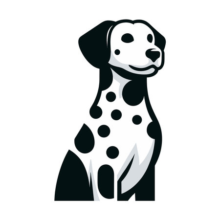 Cute adorable dalmatian dog cartoon character vector illustration, funny pet animal dalmatian puppy flat design mascot logo template isolated on white backgroundのイラスト素材