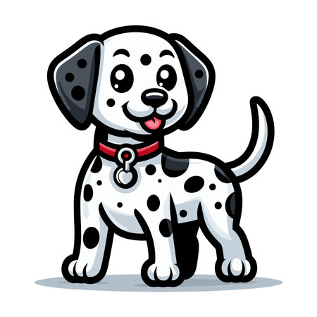 Cute adorable dalmatian dog cartoon character vector illustration, funny pet animal dalmatian puppy flat design mascot logo template isolated on white backgroundのイラスト素材