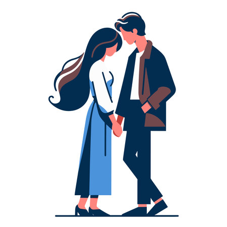 Romantic couple lovers vector illustration, Happy young male female couple together, wife and husband loving relationships. Flat design illustration isolated on white backgroundのイラスト素材