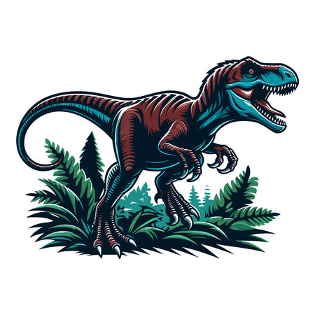 Wild beast animal raptor dinosaur vector design illustration, prehistoric dino flat design template isolated on white backgroundのイラスト素材