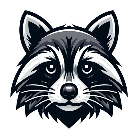 Cute adorable raccoon head face cartoon character vector illustration, funny racoon flat logo design template isolated on white backgroundのイラスト素材