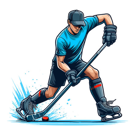 Ice hockey player sportsman vector illustration, winter sport activity, hockey male player design template isolated on white backgroundのイラスト素材