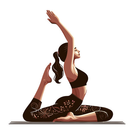 Woman in yoga meditation pose vector illustration, good mental health yoga lifestyle and selfcare flat design style template isolated on white backgroundのイラスト素材