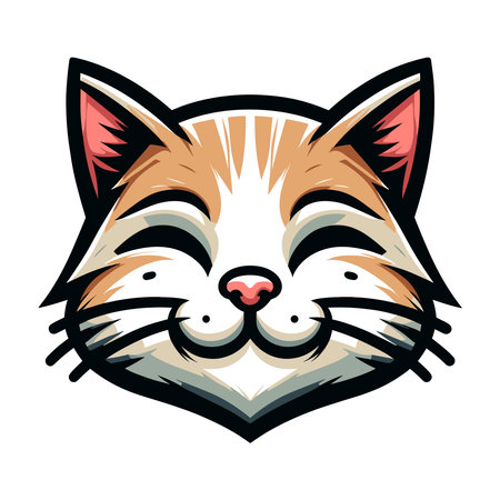 Cute adorable cat head face cartoon character vector illustration, funny kitty flat design template isolated on white backgroundのイラスト素材