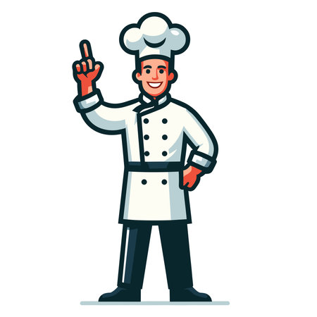 Man chef character vector Illustration, suitable for restaurant, cafe, food, eat, shop, trade, cook mascot logo isolated on white background.のイラスト素材