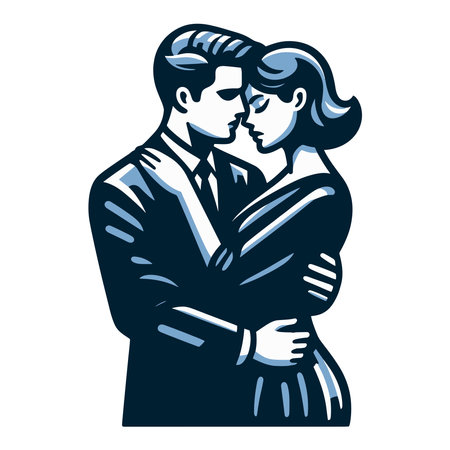 Romantic couple lovers vector illustration, Happy young male female couple together, wife and husband loving relationships. Flat design illustration isolated on white backgroundのイラスト素材