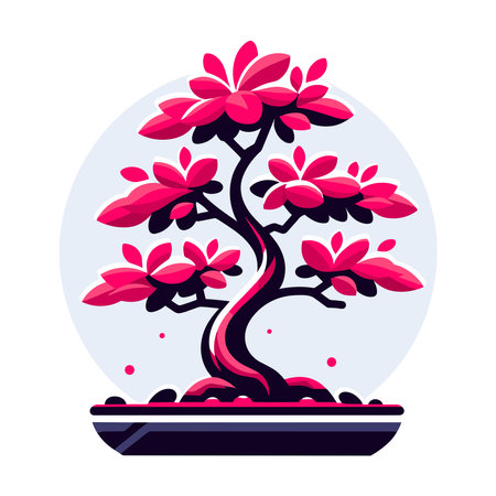 Red leaves bonsai tree vector illustration. Aesthetic Japanese and Chinese traditional culture bonsai and potted plants design template isolated on white backgroundのイラスト素材