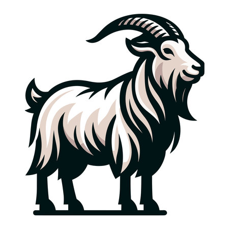 Goat full body vector illustration, farm pet, animal livestock, for butchery meat shop and dairy milk product, design template isolated on white backgroundのイラスト素材