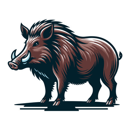 Wild hog boar pig full body design vector illustration, beast animal wildlife template isolated on white backgroundのイラスト素材