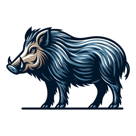 Wild hog boar pig full body design vector illustration, beast animal wildlife template isolated on white backgroundのイラスト素材