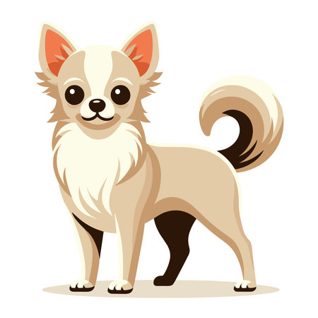 Cute chihuahua dog full body vector illustration, funny adorable pet animal, standing purebred chihuahua doggy flat design template isolated on white backgroundのイラスト素材