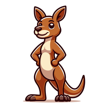 Cute kangaroo full body cartoon mascot character vector illustration, funny adorable Australian mammal animal design template isolated on white backgroundのイラスト素材