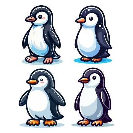 Cute cartoon penguin mascot character design illustration, bird of Antarctica animal icon, south pole animal illustration, vector template isolated on white backgroundのイラスト素材