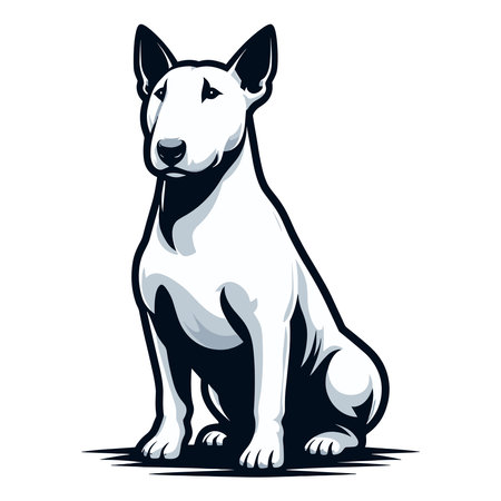 Bull terrier dog full body design illustration, sitting purebred dog concept, cute adorable funny pet animal vector template isolated on white backgroundのイラスト素材