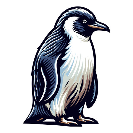 Cute penguin full body design illustration, Antarctic south pole bird animal icon, zoology element illustration, cartoon vector template isolated on white backgroundのイラスト素材