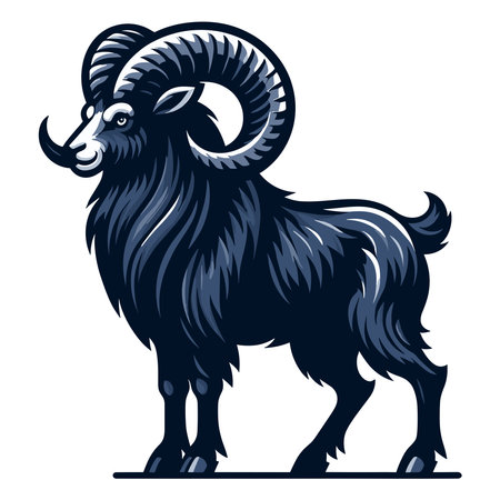 Bighorn horned ram sheep full body vector illustration, farm pet, animal livestock, butchery meat shop element, agriculture concept, design isolated on white backgroundのイラスト素材