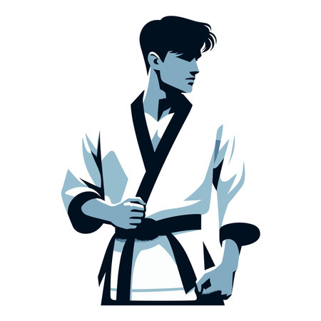 Man taekwondo athlete half body vector illustration, male taekwondo martial art player, kicking attack technique, fight sport. design template isolated on white backgroundのイラスト素材