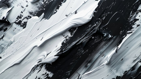 Abstract black and white paint texture, brush stroke background.  Modern art, contemporary design, minimalist, creative, artistic.の素材