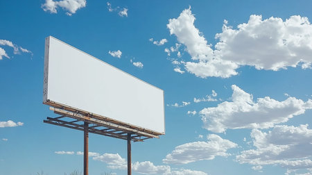 Blank billboard against blue sky with white clouds. 3d renderingの素材