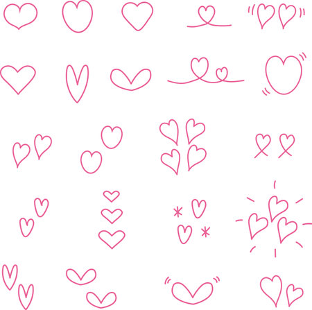 Pink line drawing heart icon setのイラスト素材