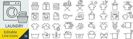 A laundry icon set with editable lines (not outlined)のイラスト素材
