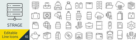 A set of storage-related icons with editable lines (not outlined)のイラスト素材