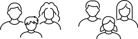 Monochrome family line icon set in vectorのイラスト素材