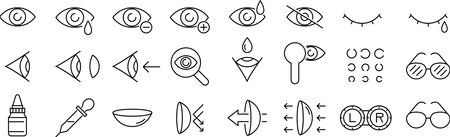 Vector monochrome line icon set about ophthalmologyのイラスト素材