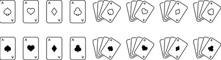 Vector monochrome line icon set of playing cardsのイラスト素材