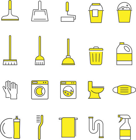 Stylish cleaning tools line icon setのイラスト素材